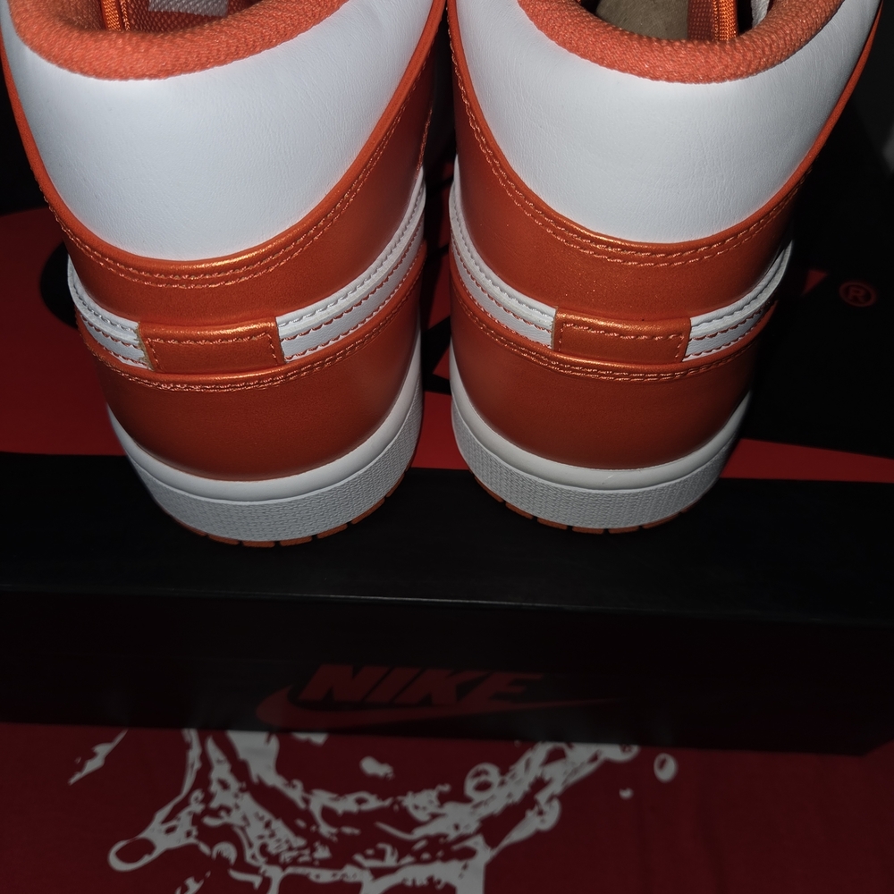 Jordan 1 Metallic Orange and White Sneakers - Picture 3 of 4